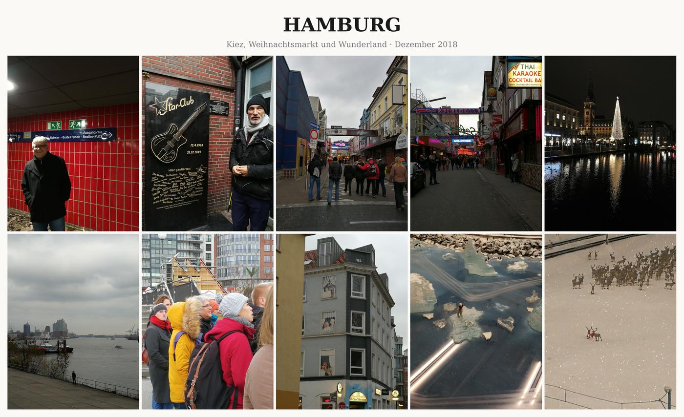 Fotocollage Hamburg: Kiez, Weihnachtsmarkt und Wunderland